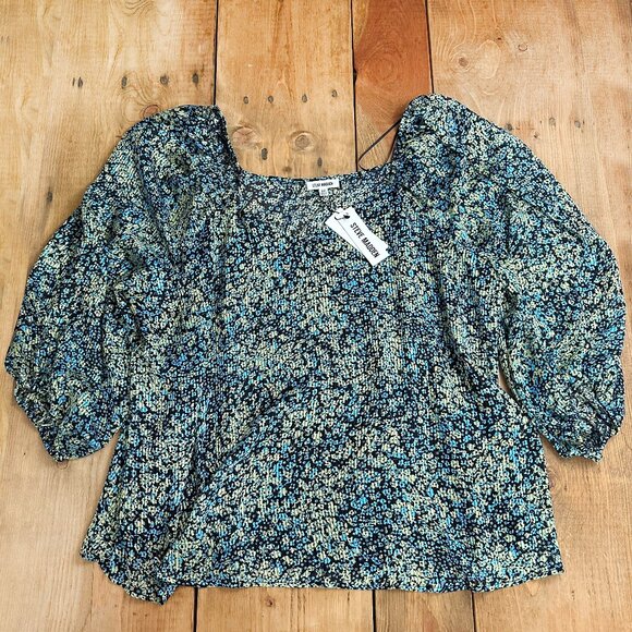 NWT Steve Madden Floral Blouse Lined 2X‎ Blue Yellow Top Women's Plus - Picture 1 of 8